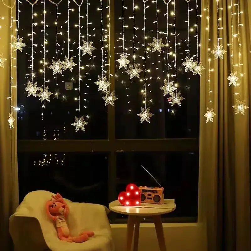 4M 96Led Christmas Home Decor Snowflake String Lights Indoor Christmas Living Room Curtains Decor Christmas Decorations Lights