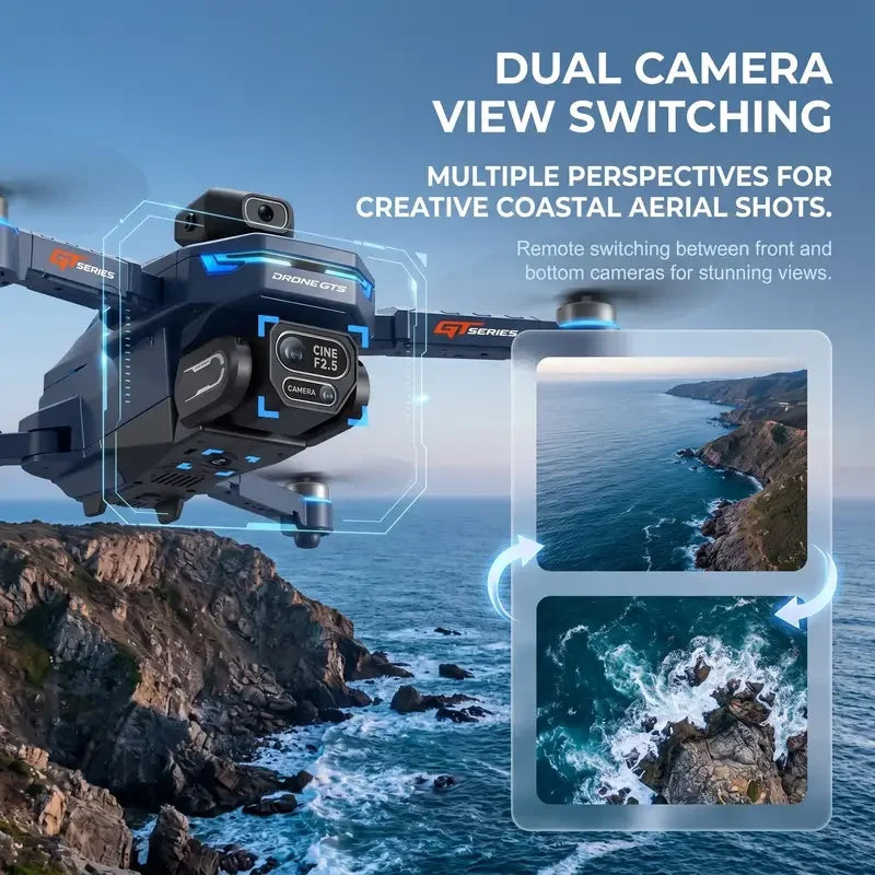 GT8 Drone 8K Ultra HD Dual Cameras 4.3 Inch Screen Remote Control Obstacle Avoidance Optical Flow Brushless Motors Foldable Toys