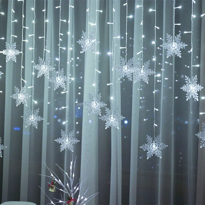 4M 96Led Christmas Home Decor Snowflake String Lights Indoor Christmas Living Room Curtains Decor Christmas Decorations Lights