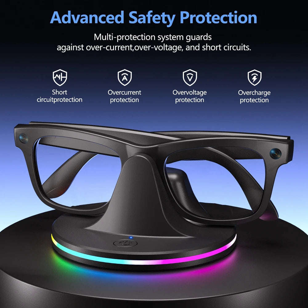 Charger Station for Rayban Meta Smart AI Glasses Wayfarer/Skyler/Headliner Portable Travel RGB Charging Stand with Type C Cable