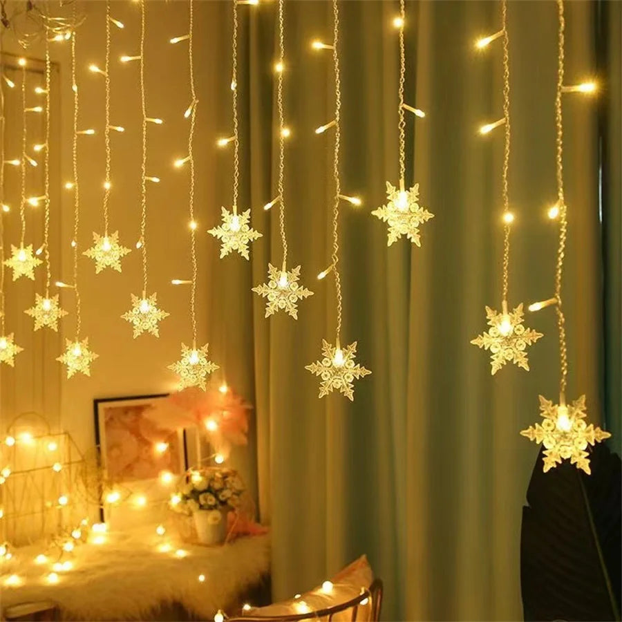 4M 96Led Christmas Home Decor Snowflake String Lights Indoor Christmas Living Room Curtains Decor Christmas Decorations Lights