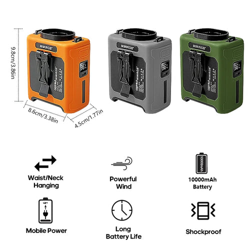 20000mAh Rechargeable Waist Fan Portable Hands Free Mini Fan With Power Bank Flashlight 5 Speeds For Outdoor Activities